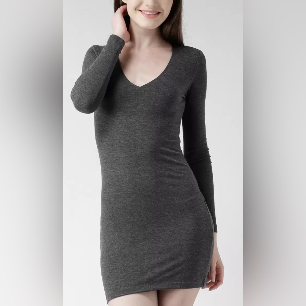 Charcoal Grey Longsleeve Bodycon Dress